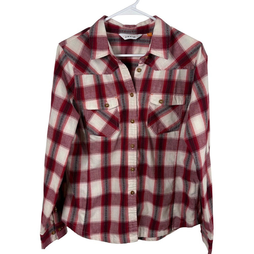 Orvis Button-Down Flannel Shirt Women's M Red Plaid Western Cabincore Hipster